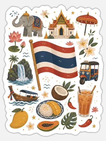 Thailand | Tempel, Tropen & Streetfood - Sticker Größe S (10 x 10 cm) - Mattweiß