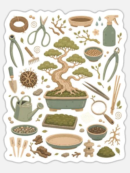 Bonsai Ruhe | Baumkunst & Zen - Sticker Größe S (10 x 10 cm) - Mattweiß