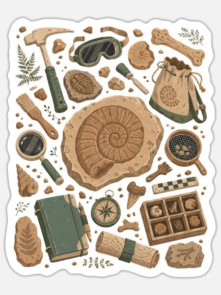 Fossilienjagd | Paläontologie & Ammoniten - Sticker Größe S (10 x 10 cm) - Mattweiß