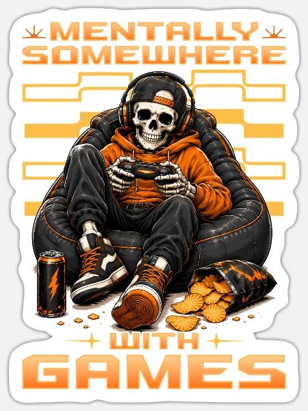 Skeleton Gamer Gaming Halloween - Sticker Größe S (10 x 10 cm) - Mattweiß
