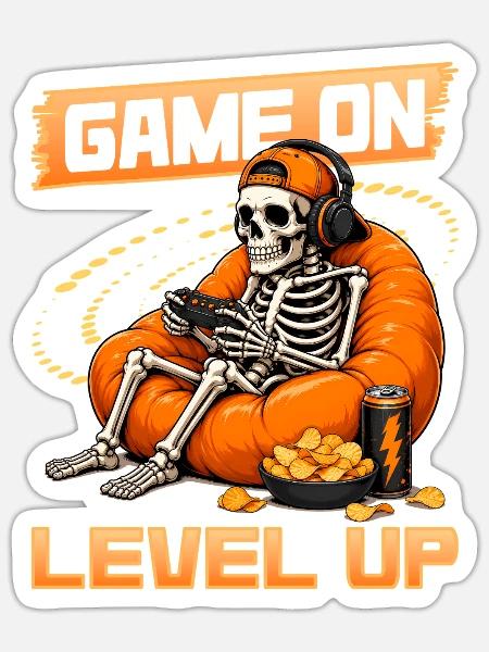 Skeleton Gamer Gaming Halloween - Sticker Größe S (10 x 10 cm) - Mattweiß