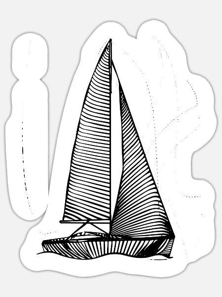 Segelboot Skizze - Sticker Größe S (10 x 10 cm) - Mattweiß