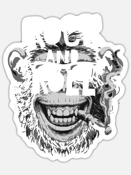Monkey Rock and Roll Tee - Sticker Größe S (10 x 10 cm) - Mattweiß