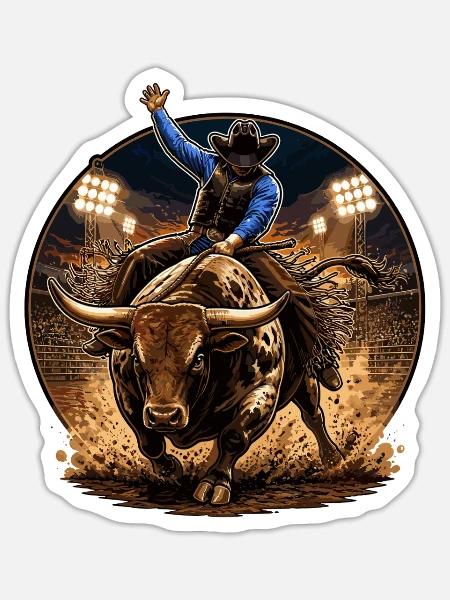 Rodeo-Rider gegen Stier - Sticker Größe S (10 x 10 cm) - Mattweiß