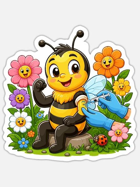 Bienenimpfung im Garten - Sticker Größe S (10 x 10 cm) - Mattweiß