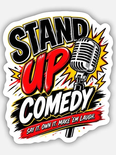 Stand-Up Comedy Mikrofon Logo - Sticker Größe S (10 x 10 cm) - Mattweiß