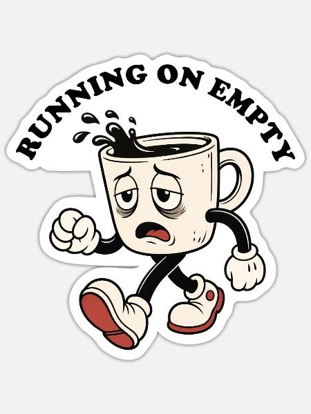 Müde Kaffeetasse auf Abmarsch - Sticker Größe S (10 x 10 cm) - Mattweiß