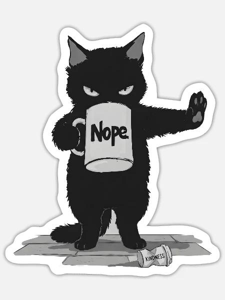 Nope-Katze mit Kaffeetasse - Sticker Größe S (10 x 10 cm) - Mattweiß