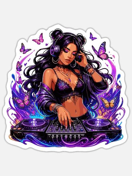 Nacht DJ in mit Schmetterlingen - Sticker Größe S (10 x 10 cm) - Mattweiß