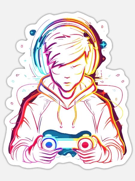Gamer Synthwave - Sticker Größe S (10 x 10 cm) - Mattweiß