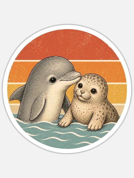 Delphin und Robbe - Sticker Größe S (10 x 10 cm) - Mattweiß