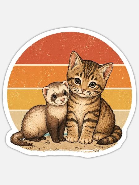 Katze und Frettchen - Sticker Größe S (10 x 10 cm) - Mattweiß