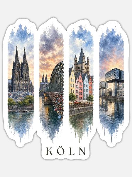 Köln Urlaub Travel – Kölner Dom Motiv - Sticker Größe S (10 x 10 cm) - Mattweiß