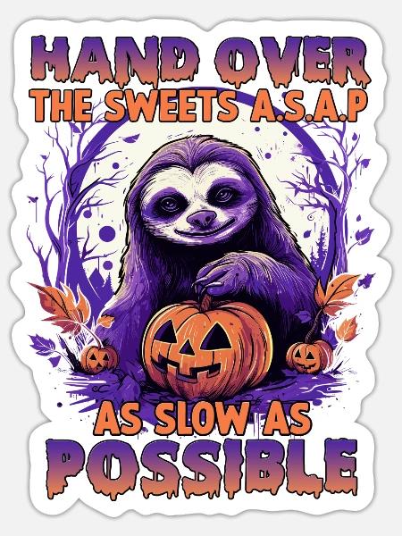 Langsamer Halloween-Sloth mit Kürbis - Sticker Größe S (10 x 10 cm) - Mattweiß