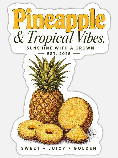 Ananas Tropical Vibes Vintage Shirt - Sticker Größe S (10 x 10 cm) - Mattweiß