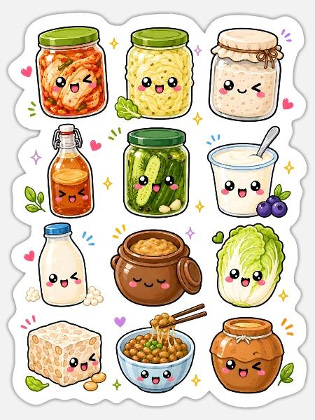 Kawaii Fermente | Kimchi & Fermentation - Sticker Größe S (10 x 10 cm) - Mattweiß