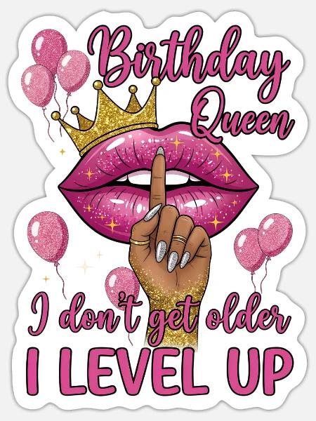 Birthday Queen with Lips and Balloons - Sticker Größe S (10 x 10 cm) - Mattweiß
