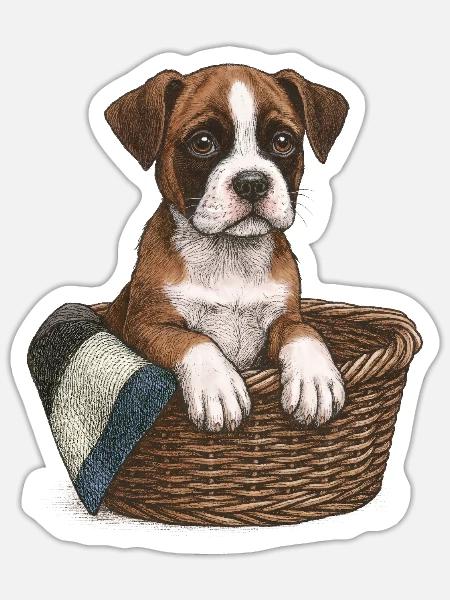 "Kleiner Boxer" - Welpe Boxer - Sticker Größe S (10 x 10 cm) - Mattweiß
