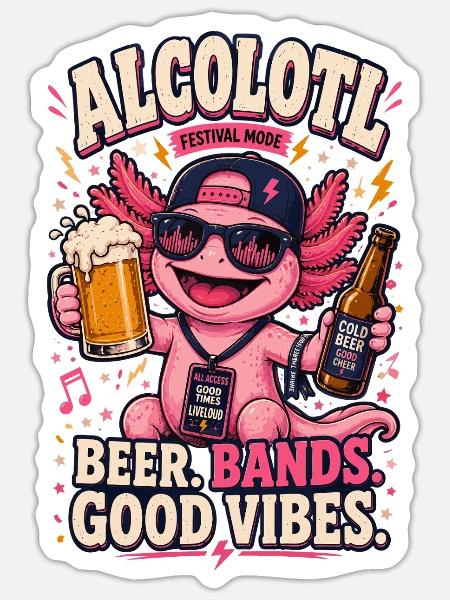 Backprint | Bier saufen, Bierparty Axolotl, - Sticker Größe S (10 x 10 cm) - Mattweiß