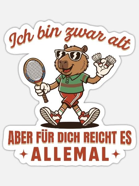 Badminton bin zwar alt Retro Federball - Sticker Größe S (10 x 10 cm) - Mattweiß