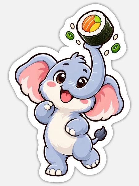Elefantentrompeten mit einem Sushi-Roll-Preis - Sticker Größe S (10 x 10 cm) - Mattweiß