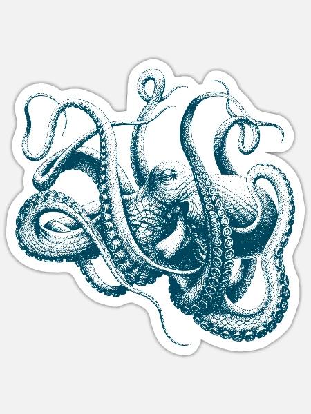 Vintage Kraken Oktopus Tiefsee Tentakel - Sticker Größe S (10 x 10 cm) - Mattweiß