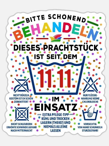 11.11. Schonend behandeln | Karneval Konfetti - Sticker Größe S (10 x 10 cm) - Mattweiß