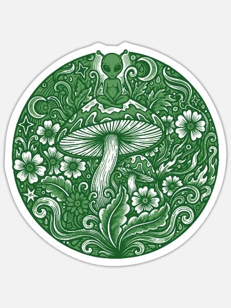 Trippy Festival-Hippie-Pilz-Batik - Sticker Größe S (10 x 10 cm) - Mattweiß