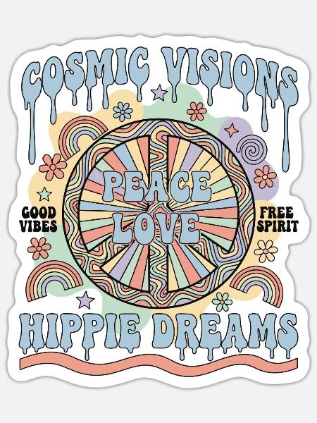 Kosmische Visionen Frieden Liebe Hippieträume - Sticker Größe S (10 x 10 cm) - Mattweiß