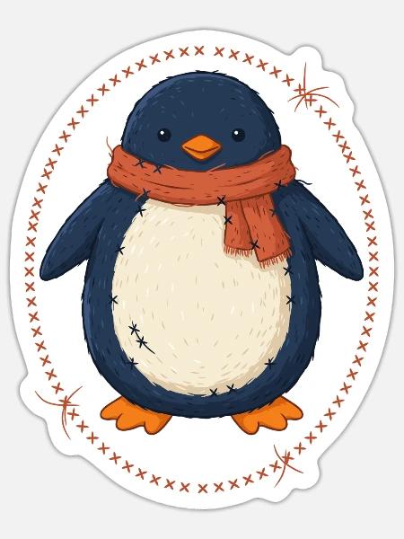 Pinguin Mit Schal Wintermotiv - Sticker Größe S (10 x 10 cm) - Mattweiß