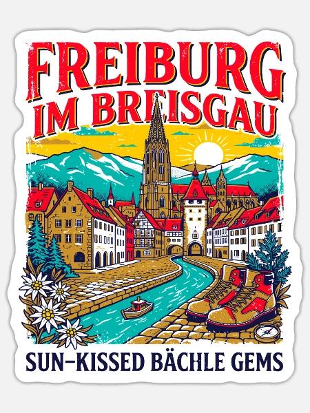 Sun City Vintage Freiburg Im Breisgau Skyline - Sticker Größe S (10 x 10 cm) - Mattweiß