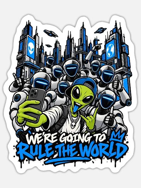 Alien-Invasion dominiert die Welt - Sticker Größe S (10 x 10 cm) - Mattweiß