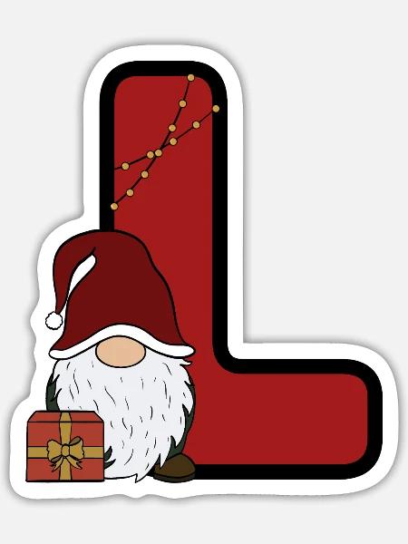 L-Weihnachtsgnom mit Geschenk - Sticker Größe S (10 x 10 cm) - Mattweiß