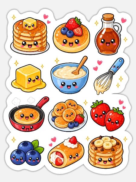 Kawaii Pancakes | Frühstück & Ahornsirup - Sticker Größe S (10 x 10 cm) - Mattweiß