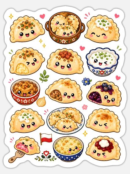 Kawaii Pierogi | Polnische Küche - Sticker Größe S (10 x 10 cm) - Mattweiß