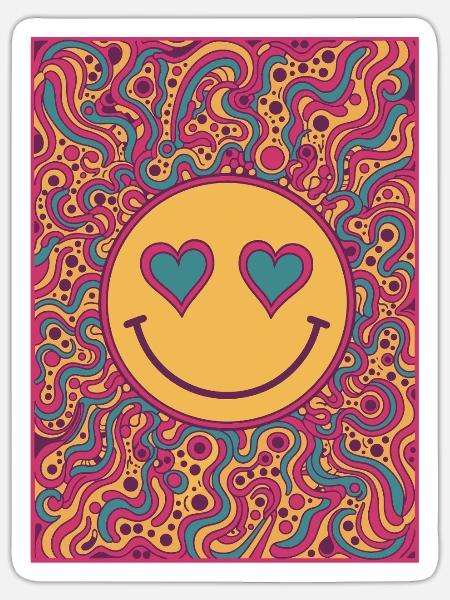 Psychedelisches Festival-Hippie-Pilz-Batik-Rave - Sticker Größe S (10 x 10 cm) - Mattweiß