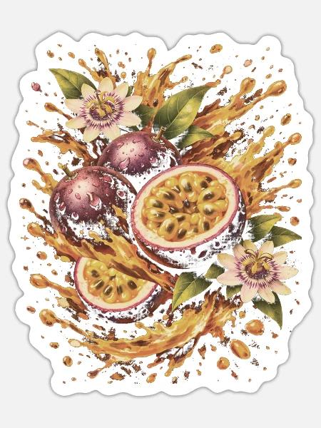 Passionsfrucht Exotische Maracudja Spritzkunst - Sticker Größe S (10 x 10 cm) - Mattweiß