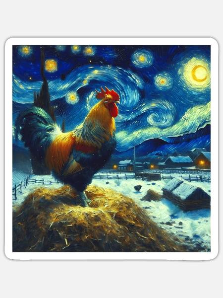 Hahn Starry Night - Sticker Größe S (10 x 10 cm) - Mattweiß