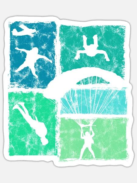Fallschirmspringer Collage Fallschirm Extremsport - Sticker Größe S (10 x 10 cm) - Mattweiß