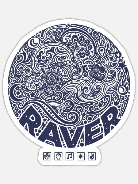 Hippie-Musik Trippig Raver Rave Friedenszeichen - Sticker Größe S (10 x 10 cm) - Mattweiß