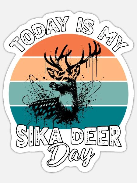 Sikahirsch Sika Deer - Sticker Größe S (10 x 10 cm) - Mattweiß