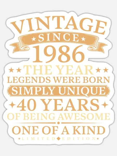 Vintage 1986 Simply Unique 40th Birthday - Sticker Größe S (10 x 10 cm) - Mattweiß
