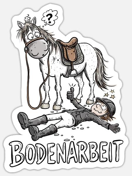Bodenarbeit Pferde Comic Reiter Pferd Cartoon - Sticker Größe S (10 x 10 cm) - Mattweiß