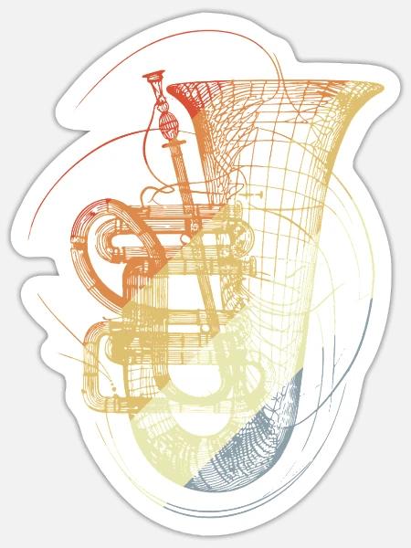 Tuba Zeichnung Retro - Sticker Größe S (10 x 10 cm) - Mattweiß