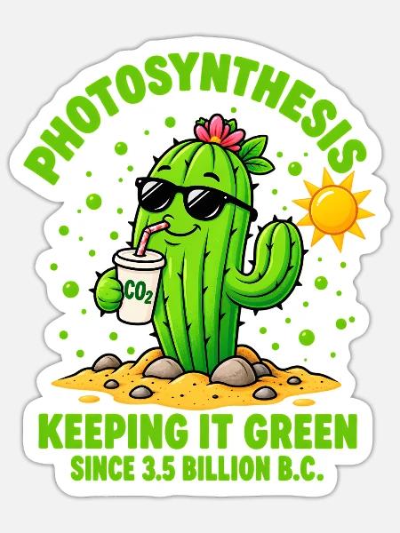 Kakteen-Retro-Photosynthese - Sticker Größe S (10 x 10 cm) - Mattweiß