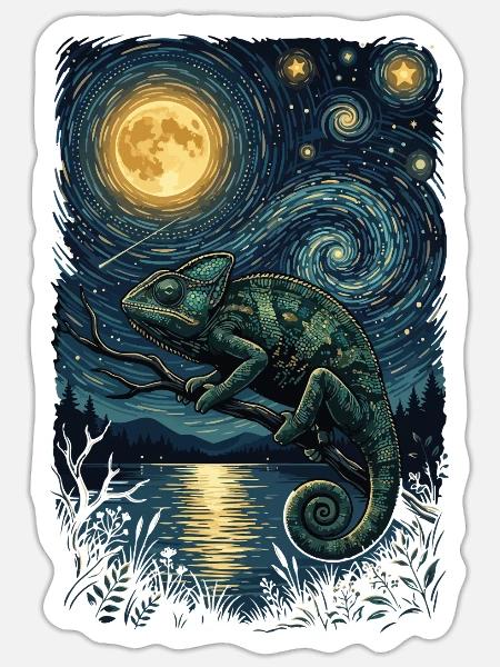 Mondnacht-Gecko am Flusslicht - Sticker Größe S (10 x 10 cm) - Mattweiß