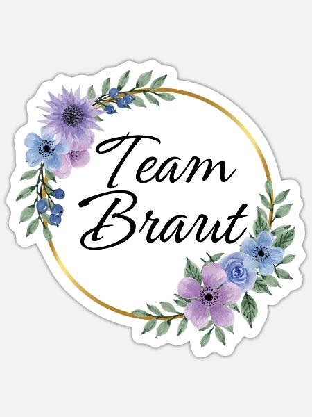 Team Braut Blumenkranz Lila - Sticker Größe S (10 x 10 cm) - Mattweiß