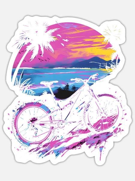 Mountainbike Retrowave - Sticker Größe S (10 x 10 cm) - Mattweiß
