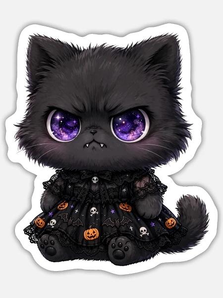 Kosmische Katze in Halloween-Spitze - Sticker Größe S (10 x 10 cm) - Mattweiß