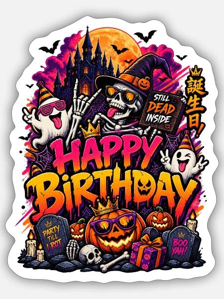 Happy Birthday Halloween Bash - Sticker Größe S (10 x 10 cm) - Mattweiß